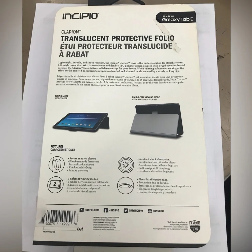 Incipio ClarionTranslucent Folio Case W/ Clasp Closure for Samsung Galaxy Tab E